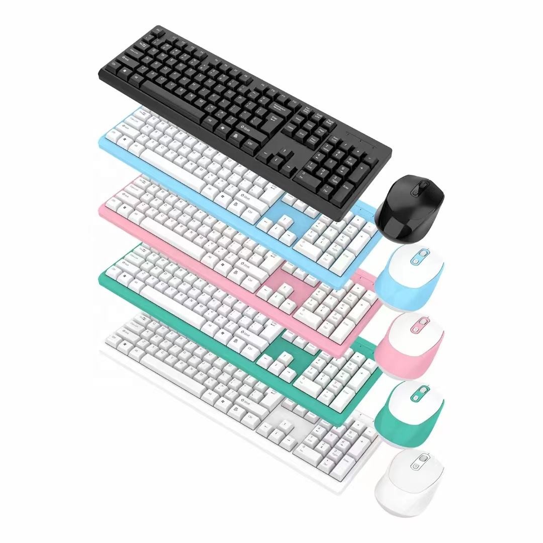 Branding Computer Accessories Mouse 2.4Ghz Blue Pink Green US UK DE Layout USB Optical Wireless Mouse Keyboard Combo