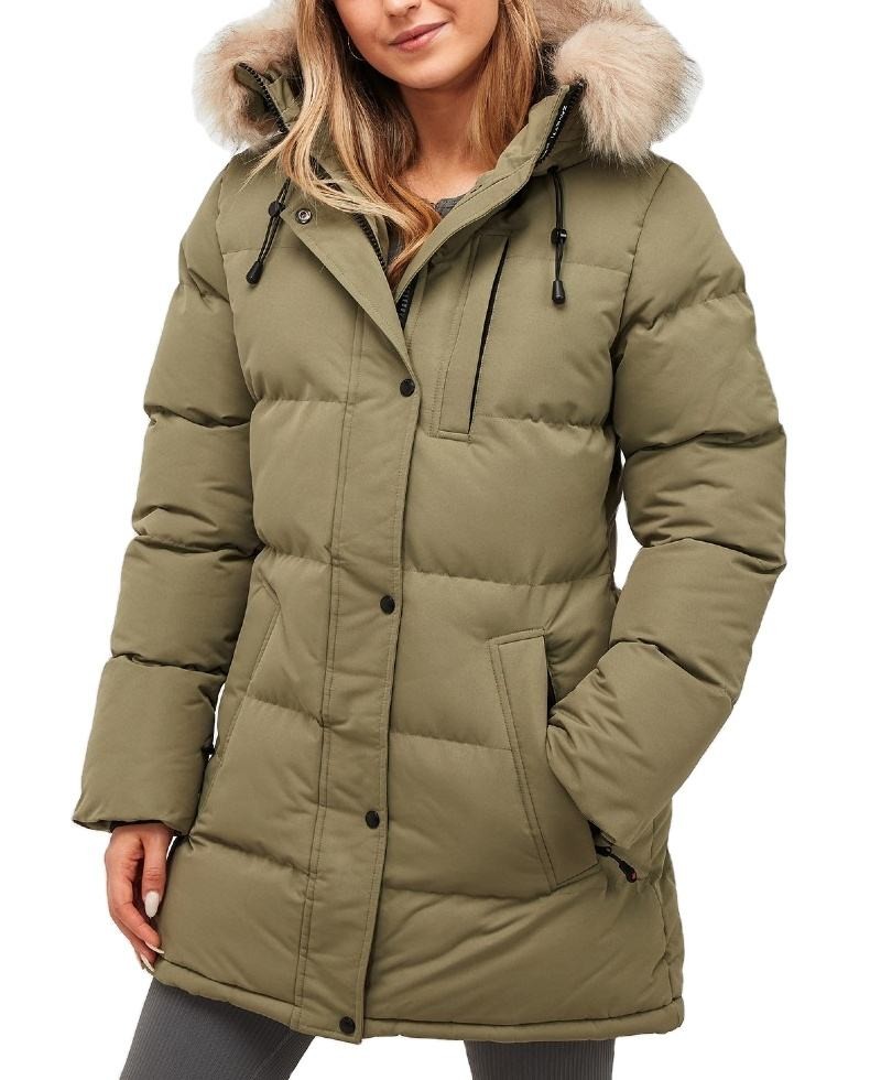 Women's Winter Parka Coat Full-Length Windproof Breathable Eco-Friendly Detachable Fur Puffer Jacket Wool Zipper Closure Long