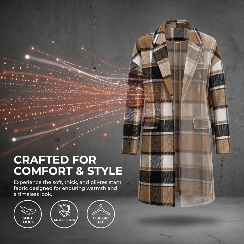 Women's Winter Knitted Breathable Eco-Friendly Single Breasted Long Trench Coat with Button Front Silk Lining