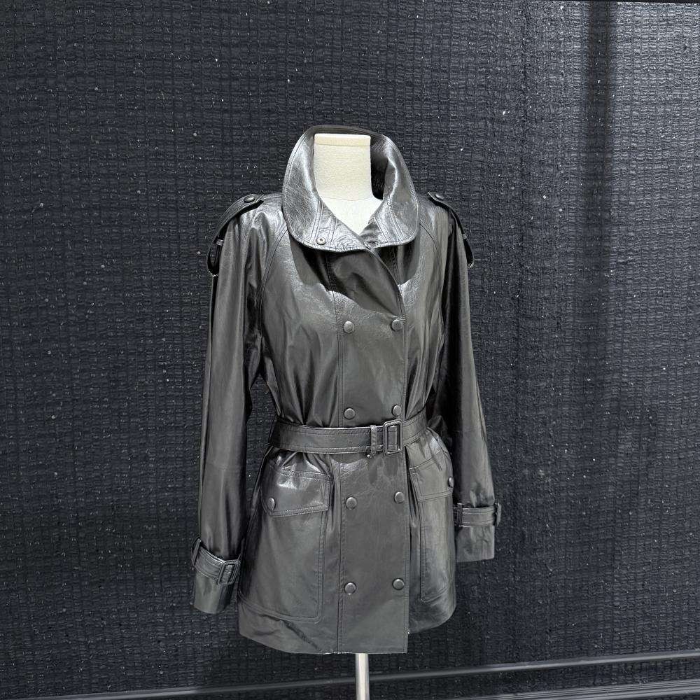 New Style Genuine Sheepskin Single Breasted Spring Long Luxury Waterproof Breathable Women's Black Trench Coat
