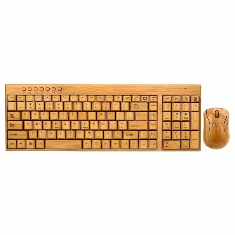 Office Gadgets Computer Accessories AAA Battery powered Slim 2.4Ghz Bamboo Wireless Keyboard and mouse set